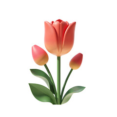 Fototapeta premium Beautiful Tulip Flowers 3D Render Icon Illustration in Cute Cartoon Plastic Style Isolated