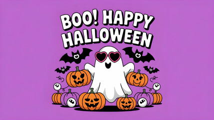 Fototapeta premium Happy Halloween card purple background.