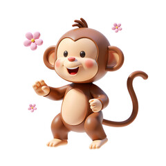 Full Body Monkey with Flowers 3D Render Icon Illustration Cute Cartoon Style Transparent