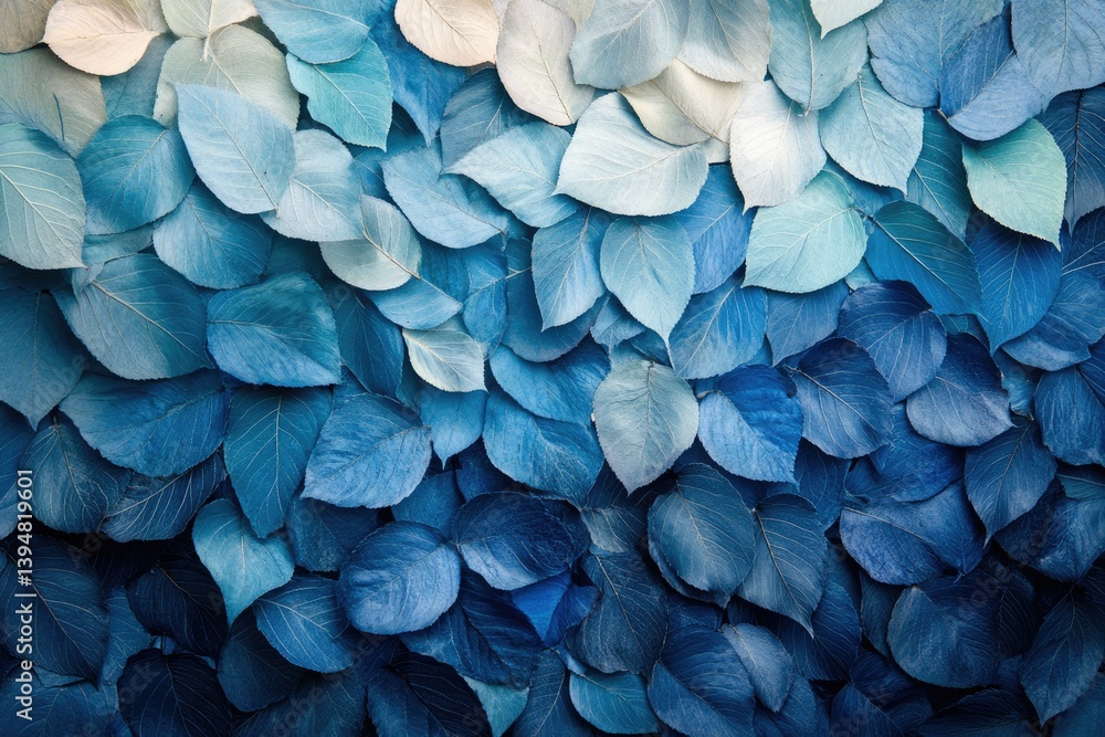 Fototapete a captivating image of numerous blue leaves arranged in a gradient, creating a serene and visually s