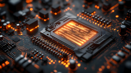 Obraz premium Closeup processor circuit board technology