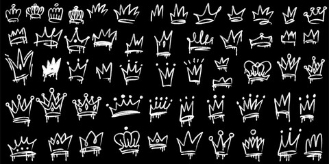 Graffiti Crown Set Hand Drawn White Ink on Black Background. White Ink Street Style. Head Accessories.