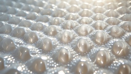 Top View Abstract Texture of White Bubble Wrap Packing or Air Cushion Film for Creative Art Background, Close Up, Copy Space