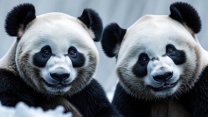 Fototapeta premium White background featuring male and female giant panda bears