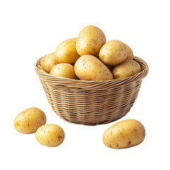 Basket of fresh potatoes on transparent background