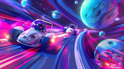 Racing of astronauts in space with colourful illustration 