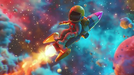 astronaut and spaceship flying in space 
