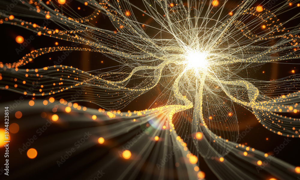 Poster mesmerizing abstract representation of energy flow, featuring luminous particles and dynamic lines t