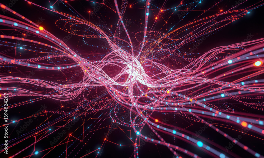 Aufkleber vibrant abstract representation of interconnected lines and dots, showcasing dynamic movement and en