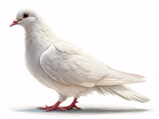 Naklejka premium White Pigeon with Pink Feet and Beak Perched Elegantly on a Plain White Background