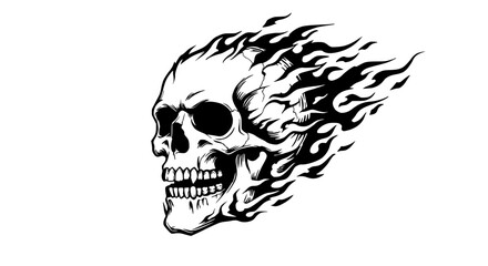 Flaming Skull Tattoo Art Style Illustration
