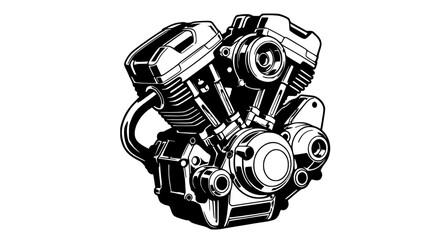 Detailed Motorcycle Engine Grayscale Illustration