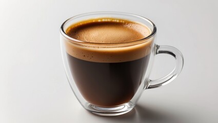 Fototapeta premium White background featuring a glass cup of espresso coffee