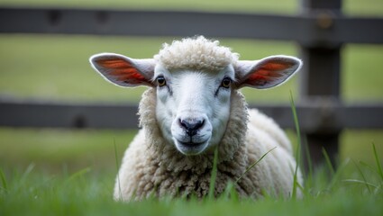 Humorous Animal, Tiny sheep beaming on the vibrant grass then seems content.