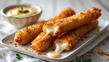 mozzarella sticks coated in breading and fried