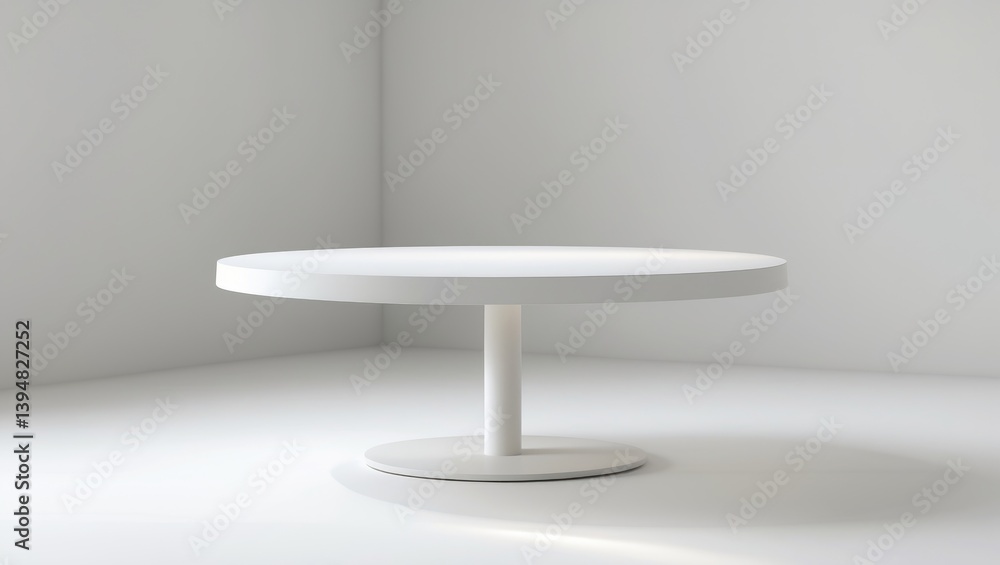 Poster front view of a round white table set against a white background