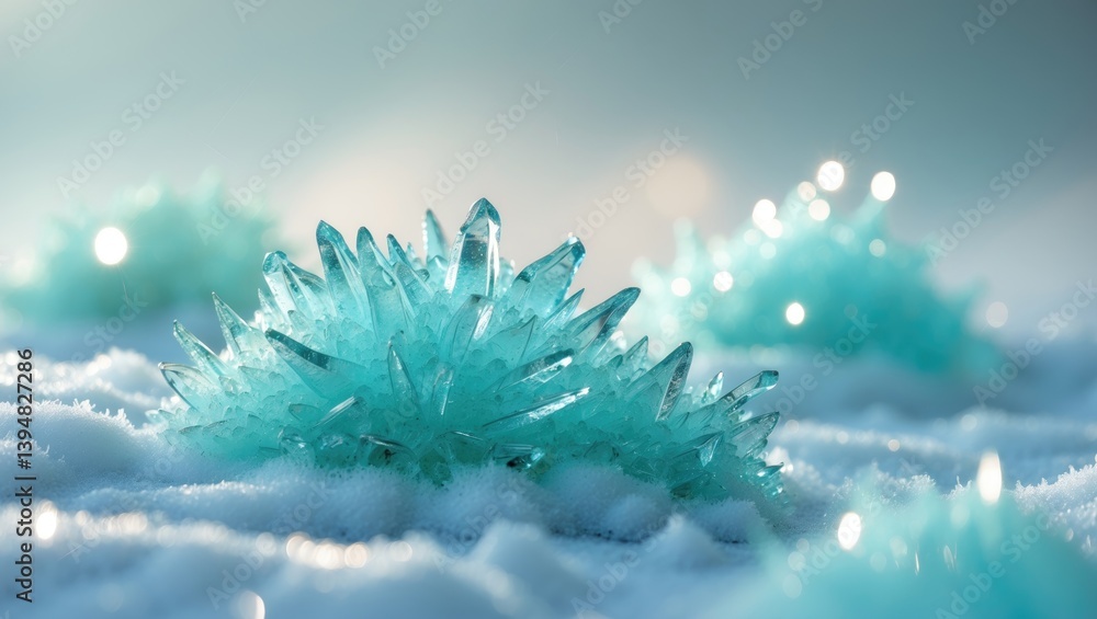 Poster detailed perspective of shimmering snowflakes creating a fragile winter landscape in the background,