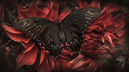 Dazzling blue morpho butterfly resting on a desaturated flower its iridescent wings shimmering in selective color photography symbolizing transformation