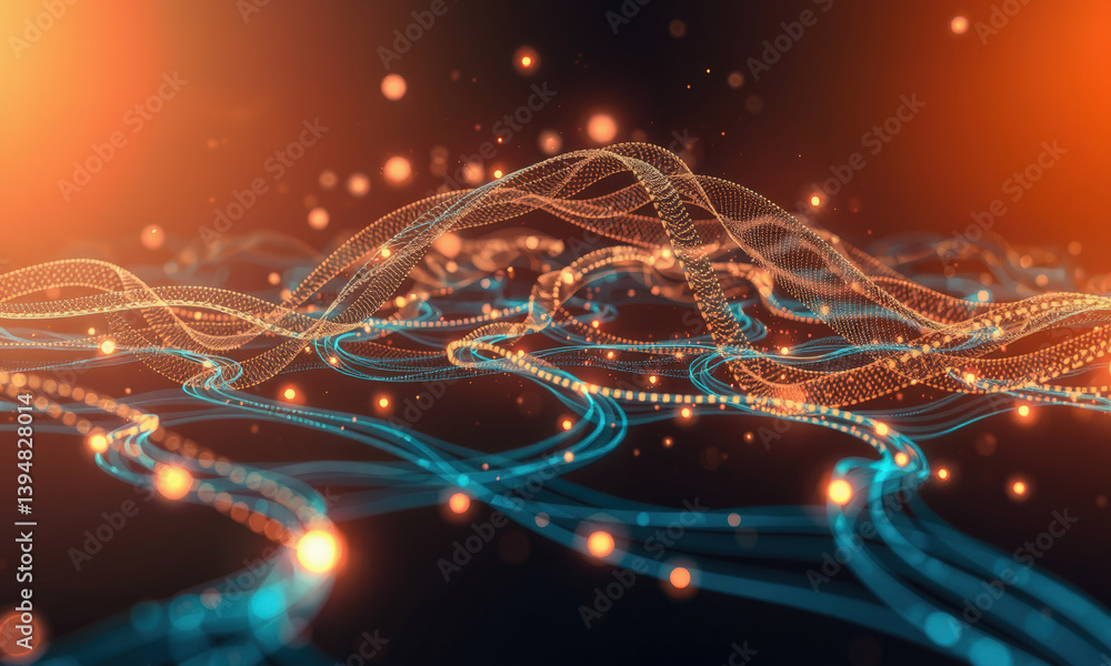 Aufkleber mesmerizing abstract representation of flowing lines and glowing particles, showcasing blend of blue