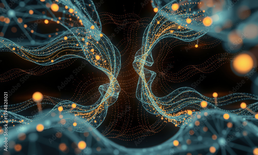 Poster mesmerizing abstract representation of interconnected lines and glowing particles, showcasing spatia