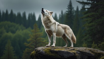 Obraz premium The forest echoing with the howl of a white wolf