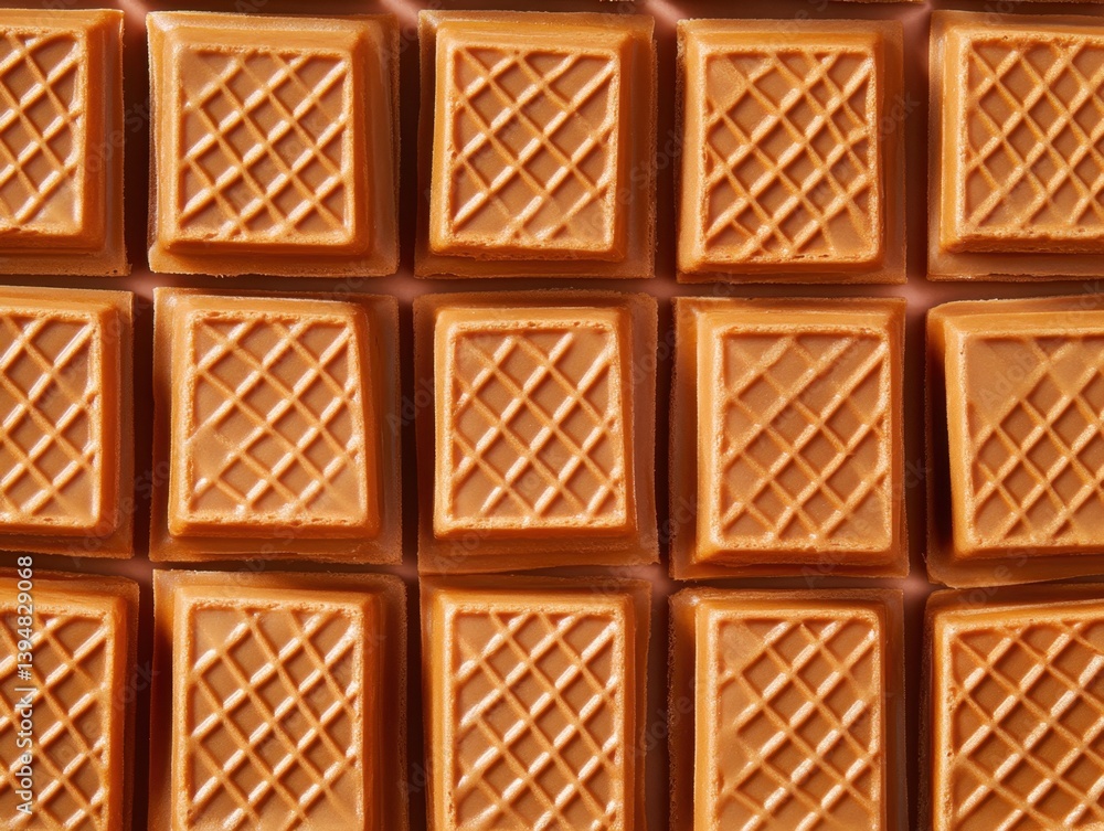 Poster delicious caramel squares arranged in a grid pattern offering a sweet treat in a close up top down v