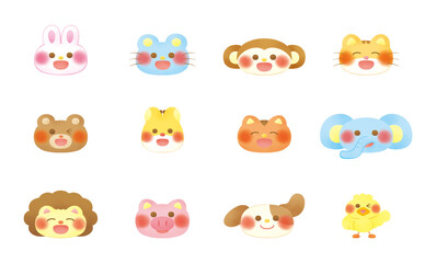 Set of various animal faces