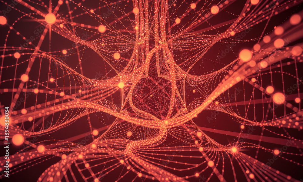 Poster vibrant abstract representation of interconnected lines and nodes, showcasing network of red dots an