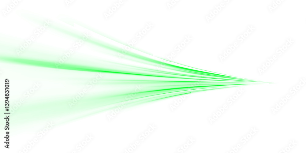 Wall mural neon green rays on a png vector background. futuristic abstract design with dynamic speed lines. gre