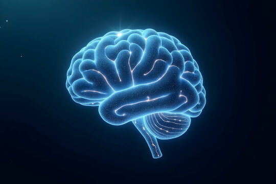 A Captivating Visualization of the Human Brain Represented with Geometric Precision and Luminous Details, Depicting Intelligence and Thought Processes