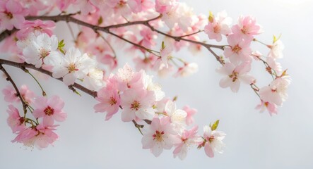Obraz premium Blooming Pink Sakura flowers on a white background