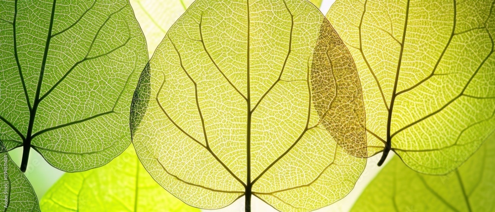 Poster translucent leaf veins displaying intricate patterns in a close up shot with green and yellow tones 