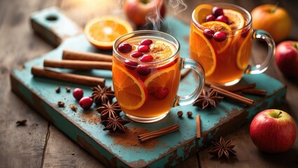 Warming Drink with Hot Apple Orange Cider and Cinnamon Spice