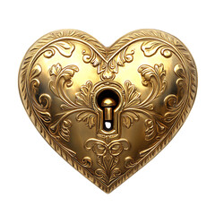 Golden Heart Shaped Lock with Key Isolated on Transparent Background