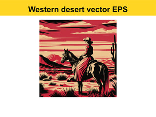 A horseback western cowgirl  riding horse in the westerns landscape,  when sun setting, background in the mountain