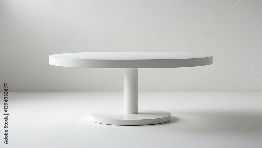 Poster isolated front perspective of a white round table on a white backdrop