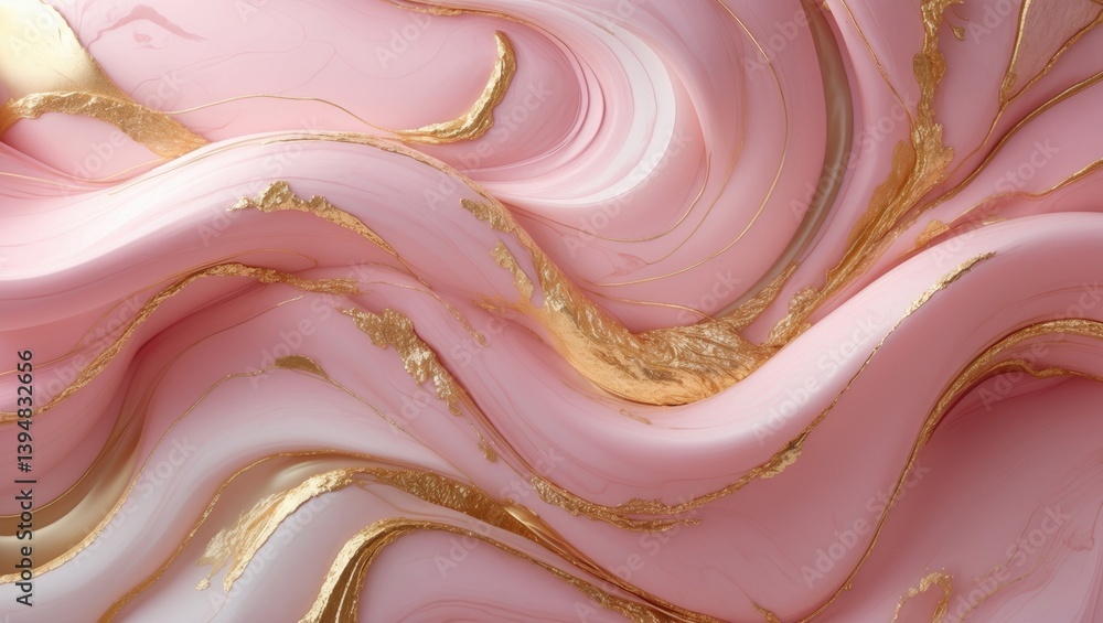 Poster abstract patterns and gentle swirls in a soft pink and gold marble texture with a modern artistic to