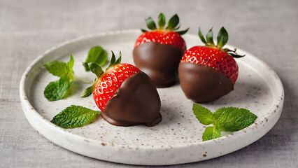 Chocolate Covered Strawberries with Mint