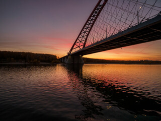 Bugrinsky Bridge in Novosibirsk at sunset.