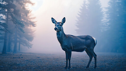 Deer in a misty forest © svonidze