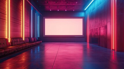 A Futuristic Neon Hallway Illuminated with Vibrant Gradient Lighting in a Modern Architectural Space