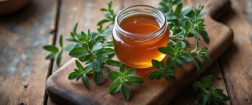 Plectranthus or Coleus amboinicus cold remedy syrup in a glass jar
