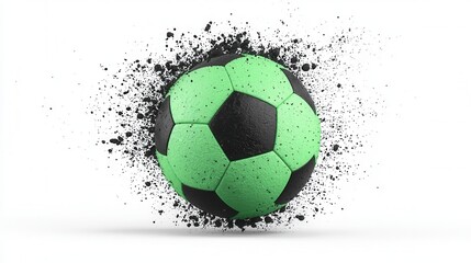 Vibrant Green and Black Soccer Ball with Dynamic Splash Effect