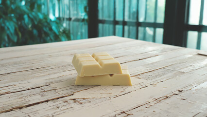 White chocolate bars on a table
