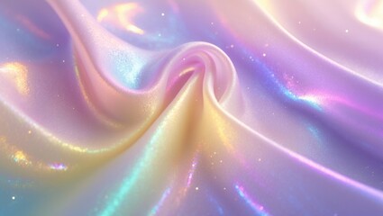 Holographic pastel background featuring a gradient of pink, purple, very peri, blue, and yellow with unicorns