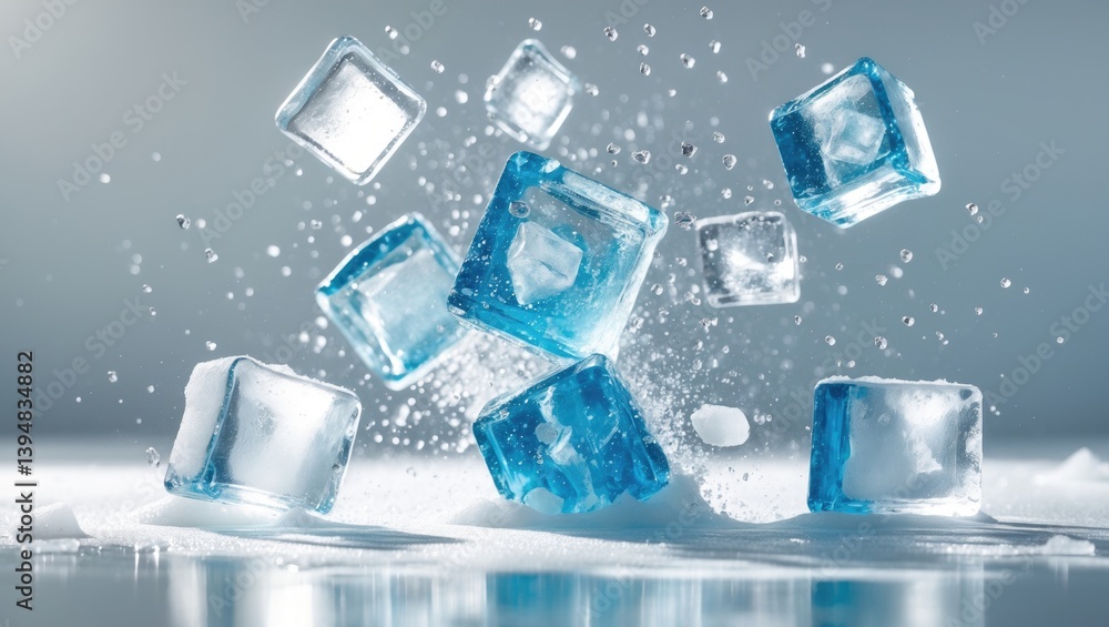 Aufkleber exploding drops with ice cubes