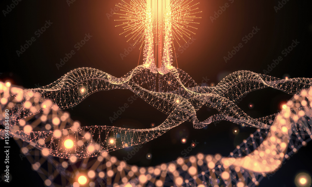 Aufkleber stunning visualization of dna strand composed of glowing particles and intricate lines, symbolizing 