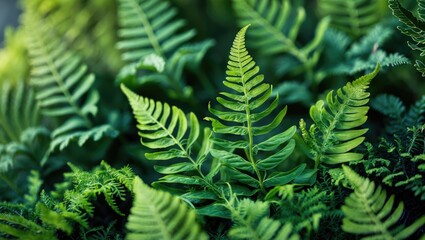 Exquisite natural fern arrangement. Attractive background featuring youthful green fern leaves. Kale color.