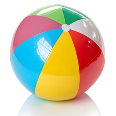 Colorful beach ball displayed on a reflective surface in bright light