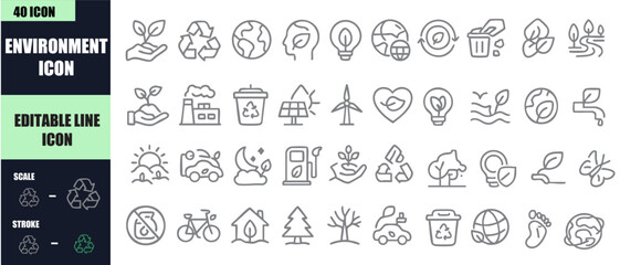 Eco-Friendly Environment Icons Set | Nature, Recycling, Green Energy - AI Vector